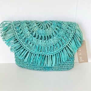 New Mar y Sol Teal Summer Straw MIA Clutch